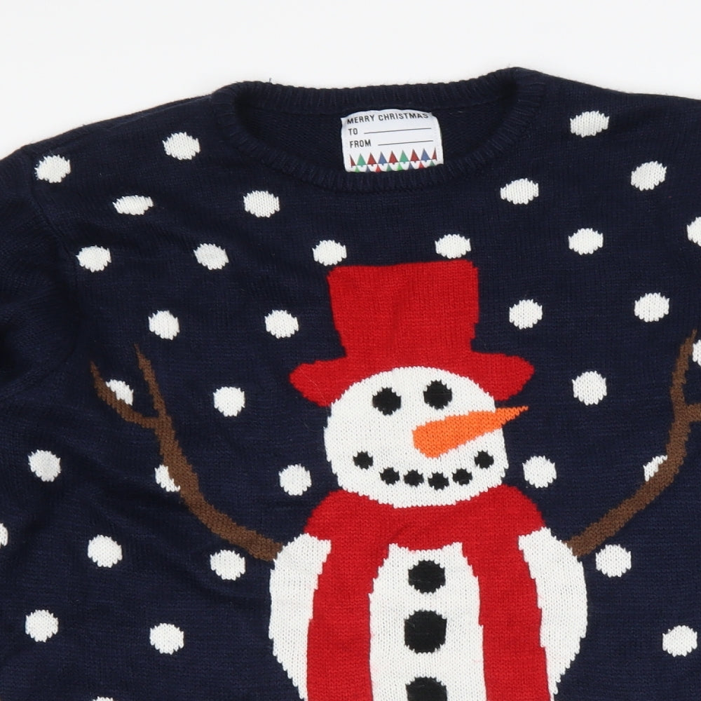 Primark Mens Blue Polka Dot  Pullover Jumper Size M  - Christmas Snowman