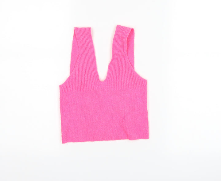 Bershka Womens Pink Cropped Tank Size M