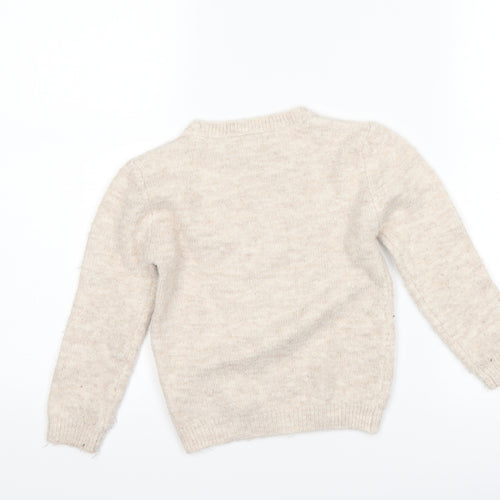 Primark Girls Beige   Pullover Jumper Size 4-5 Years  - Deer