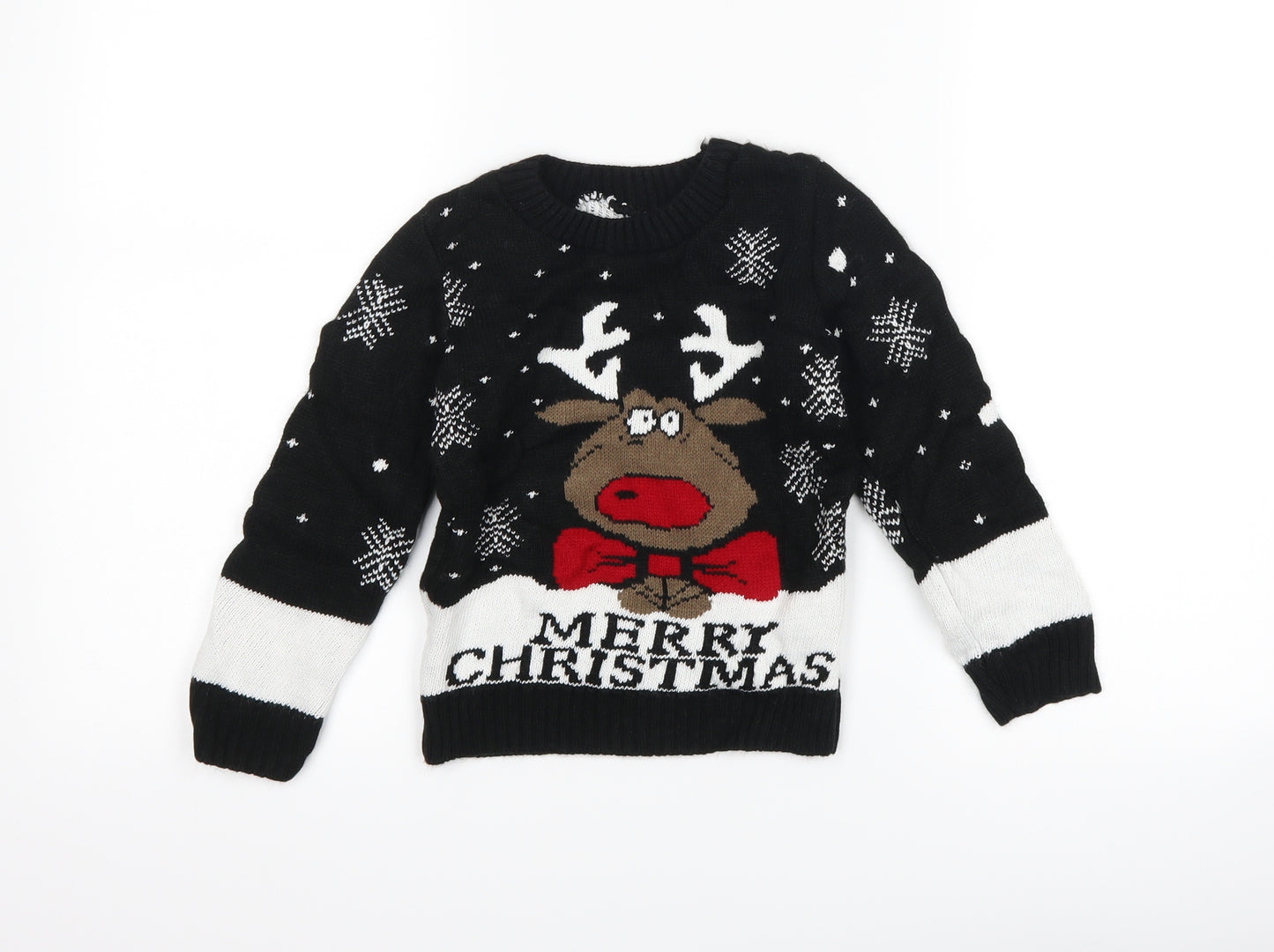 Preworn Boys Black   Pullover Jumper Size 3-4 Years  - christmas reindeer