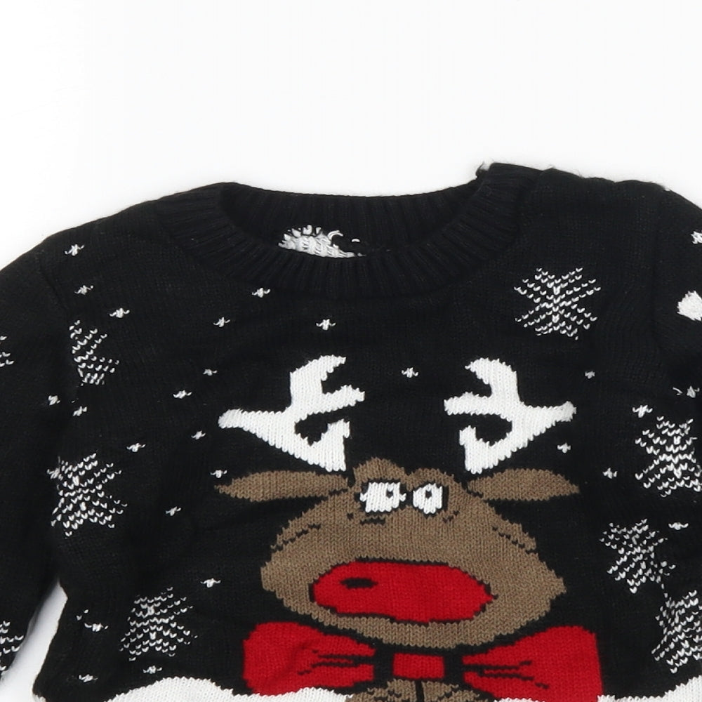 Preworn Boys Black   Pullover Jumper Size 3-4 Years  - christmas reindeer