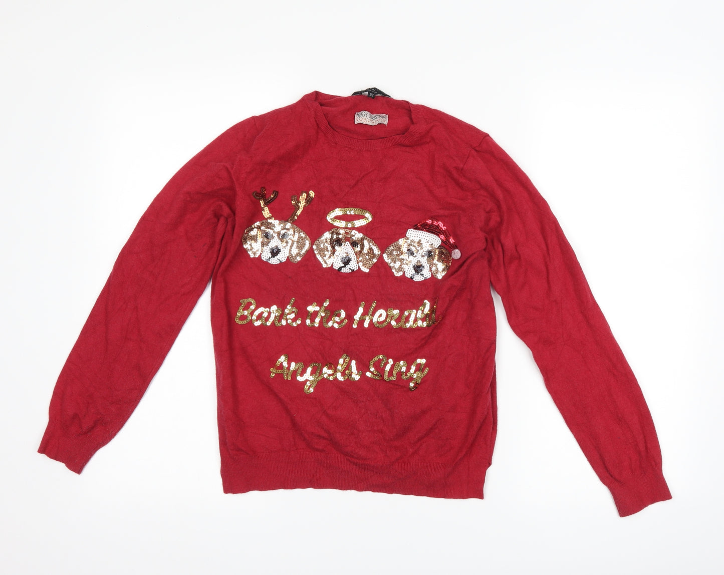 F&F Womens Red   Pullover Jumper Size 10  - christmas dogs