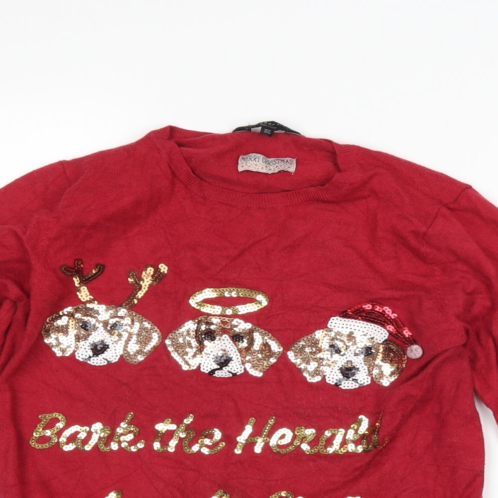 F&F Womens Red   Pullover Jumper Size 10  - christmas dogs