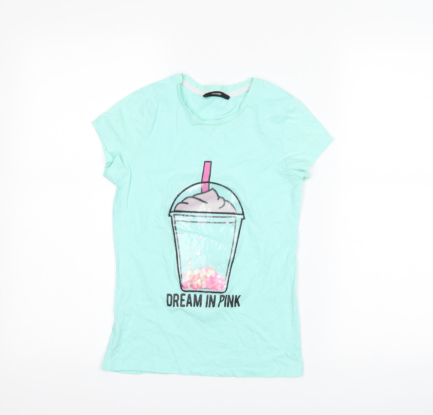 George Girls Blue   Basic T-Shirt Size 10-11 Years  - Graphic