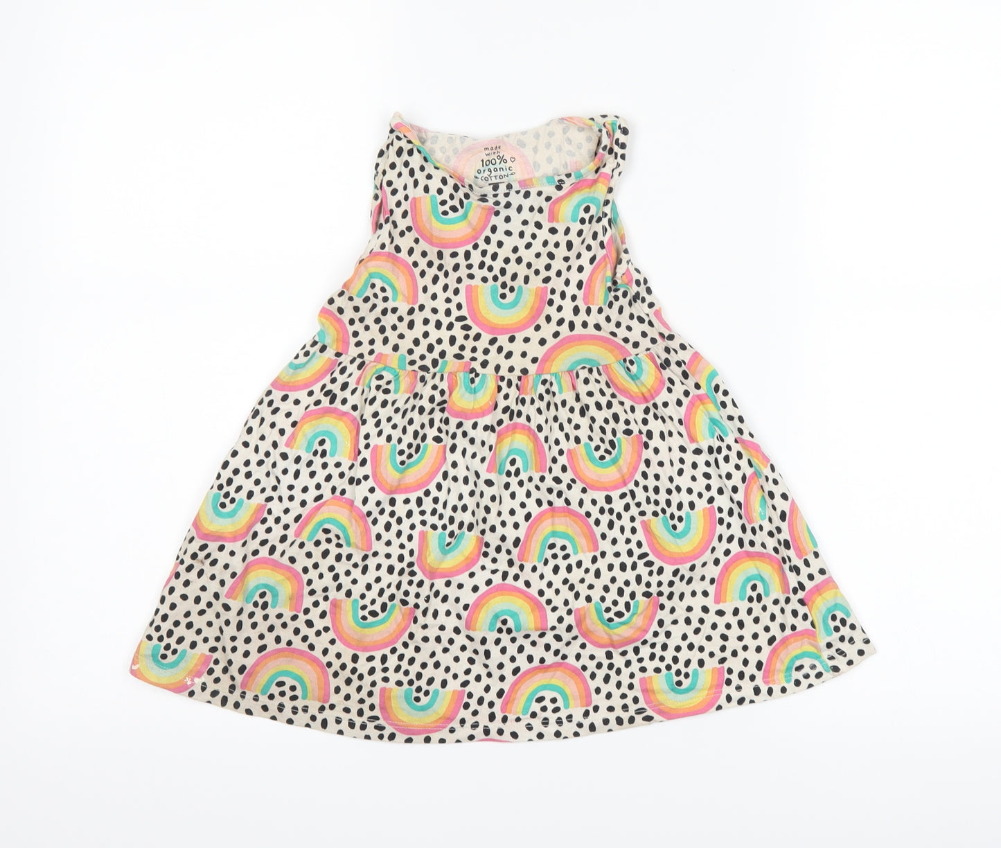 F&F Girls Beige Polka Dot  Skater Dress  Size 3-4 Years  - Rainbows