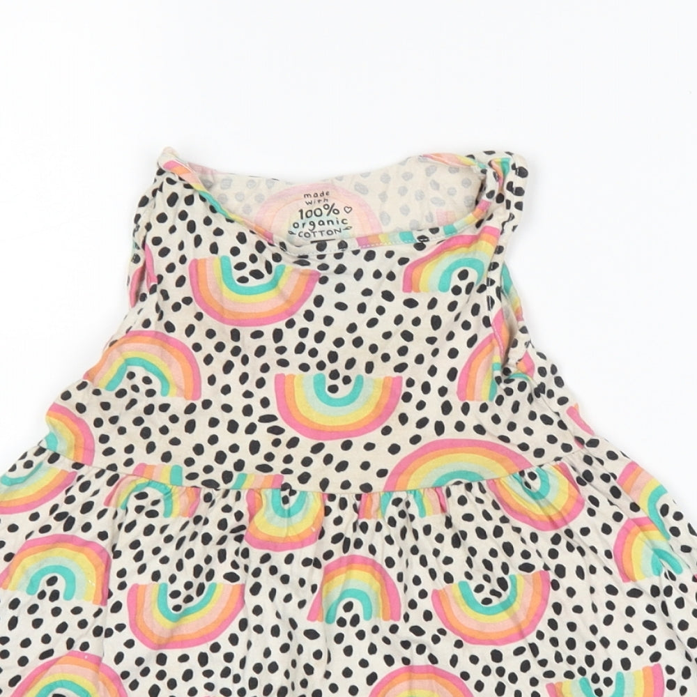 F&F Girls Beige Polka Dot  Skater Dress  Size 3-4 Years  - Rainbows