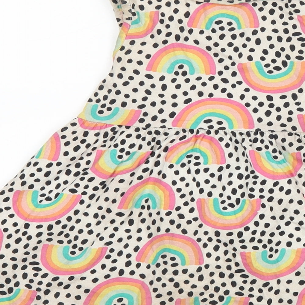 F&F Girls Beige Polka Dot  Skater Dress  Size 3-4 Years  - Rainbows