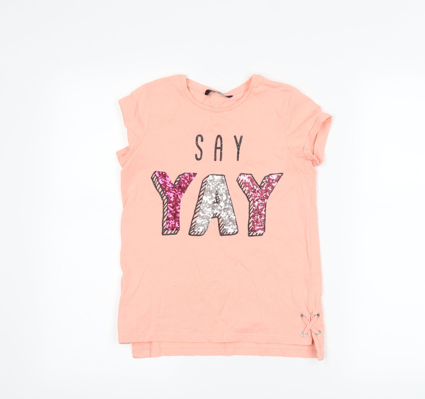 George Girls Pink   Basic T-Shirt Size 9-10 Years  - slogan