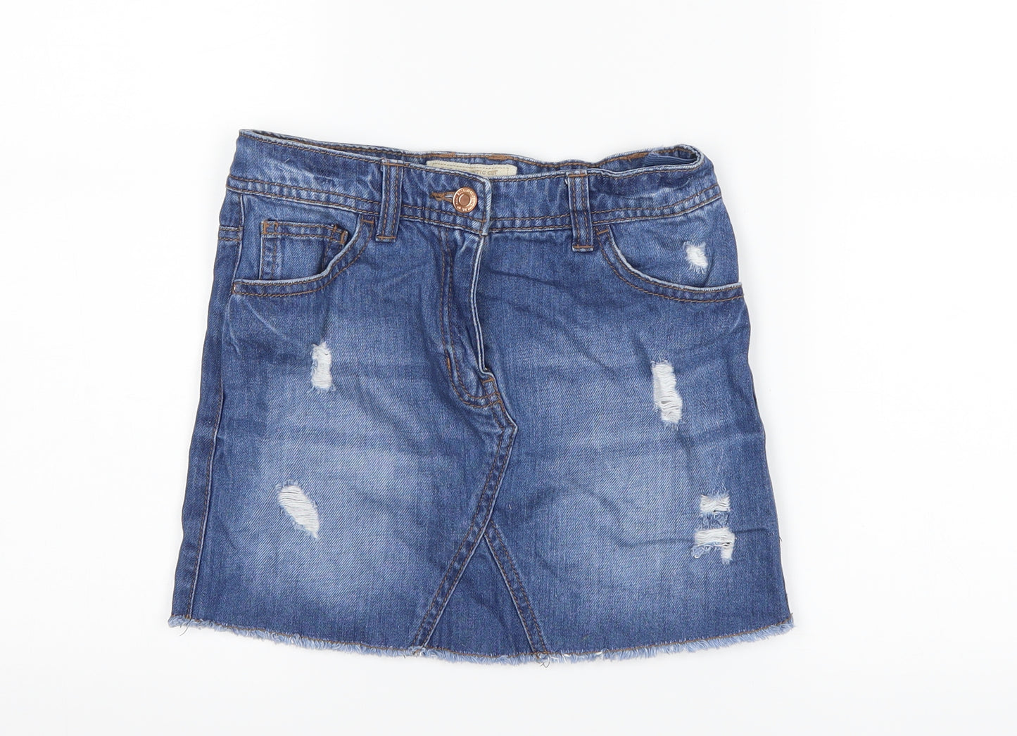 NEXT Girls Blue  Denim A-Line Skirt Size 10 Years - Distressed