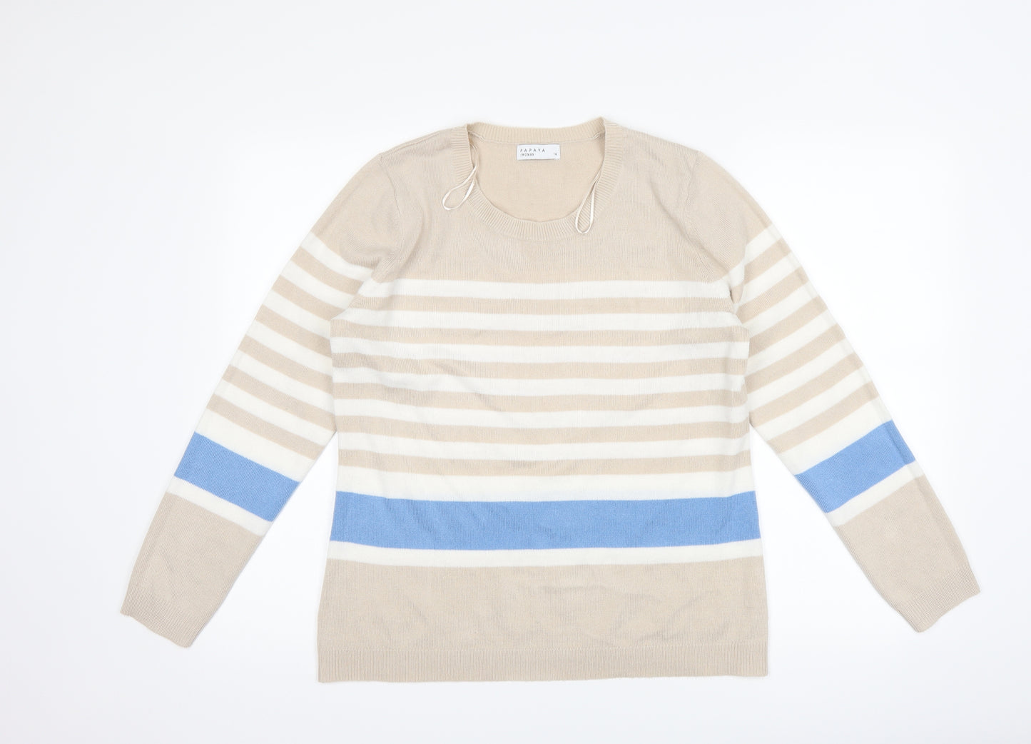 Papaya Womens Beige Striped  Pullover Jumper Size 14