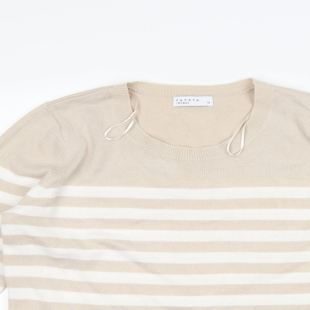 Papaya Womens Beige Striped  Pullover Jumper Size 14