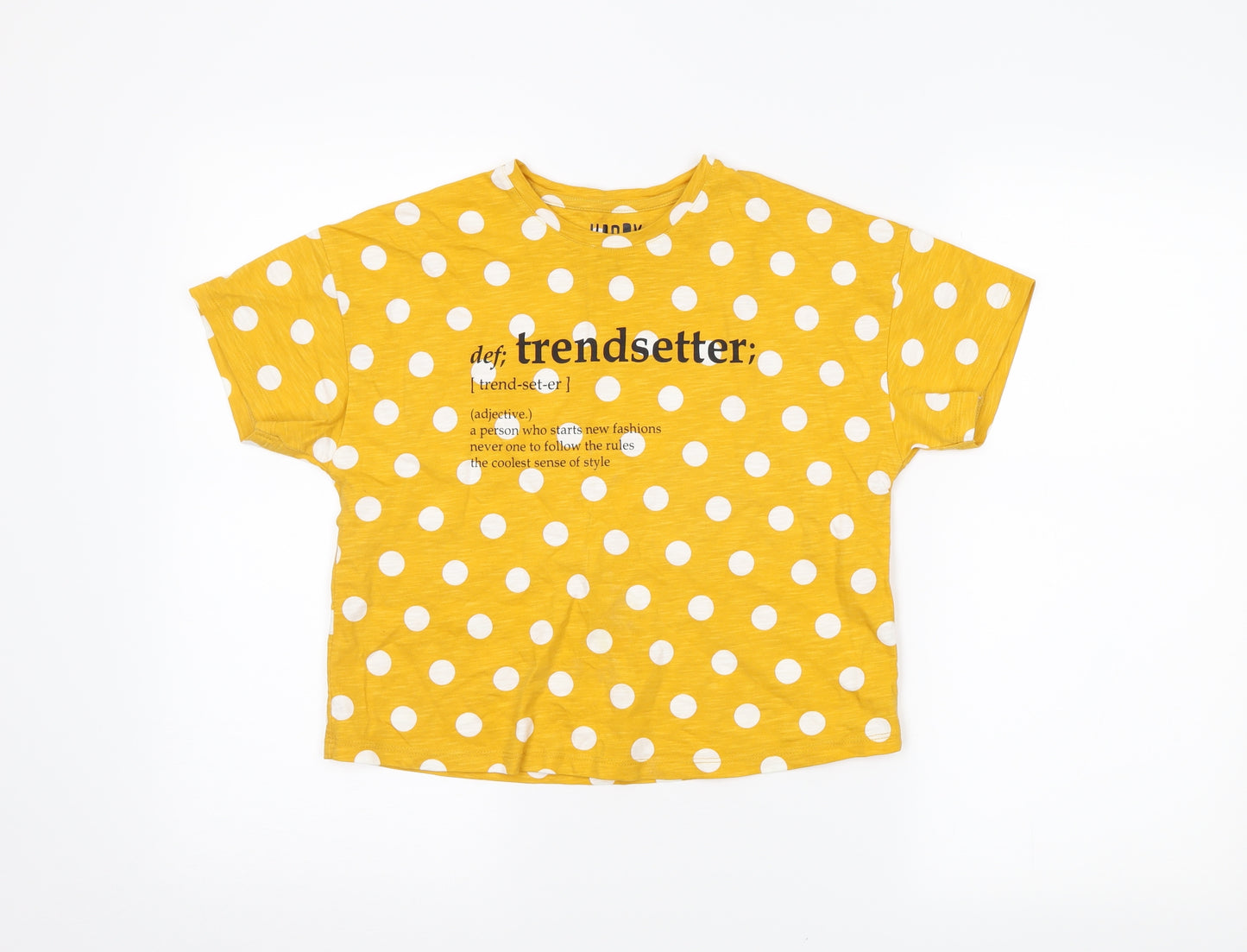 F&F Girls Yellow Polka Dot  Cropped T-Shirt Size 10-11 Years