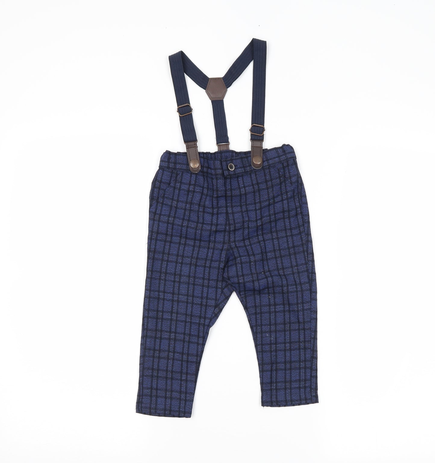 Primark Boys Blue Plaid  Capri Trousers Size 12-18 Months