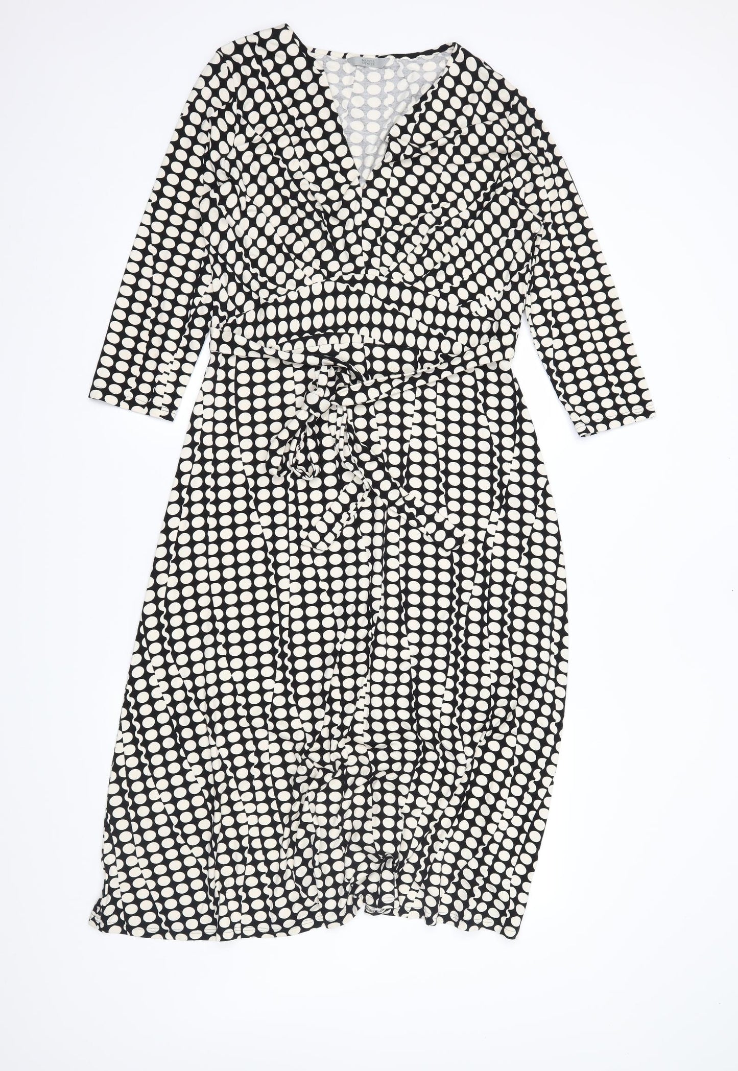 M&S Womens Black Polka Dot  Maxi  Size 14