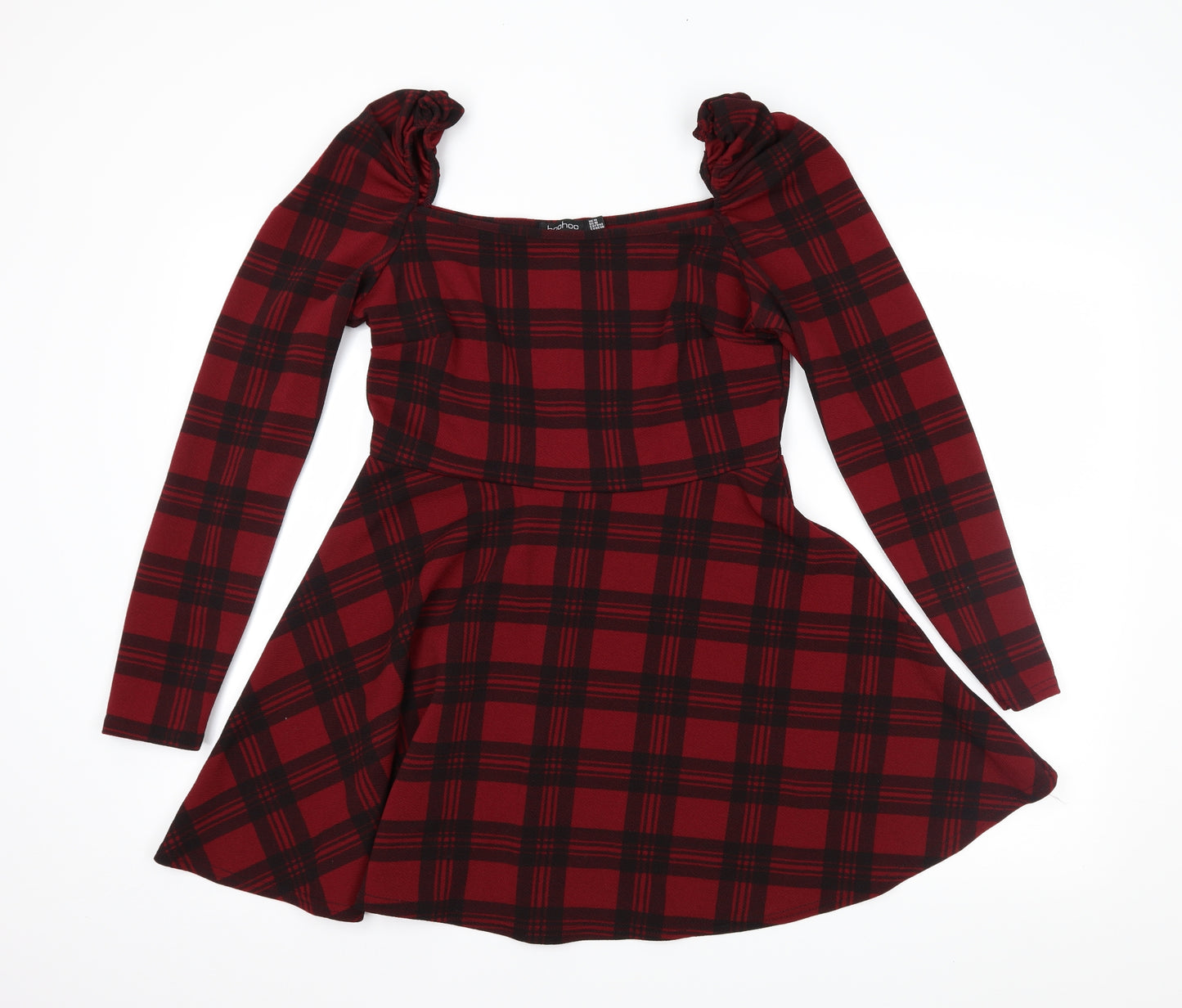 Boohoo Womens Red Plaid  Skater Dress  Size 14