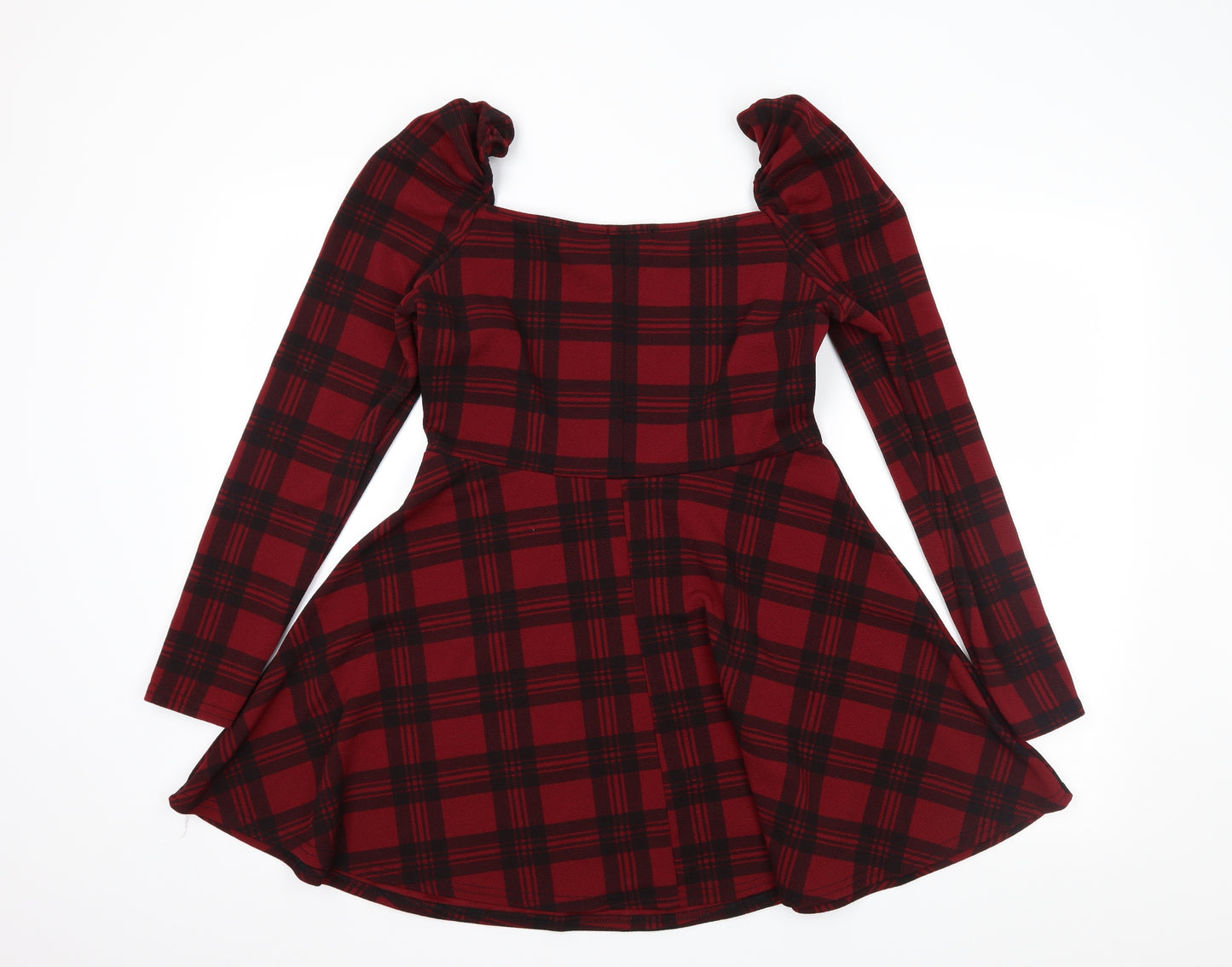 Boohoo Womens Red Plaid  Skater Dress  Size 14