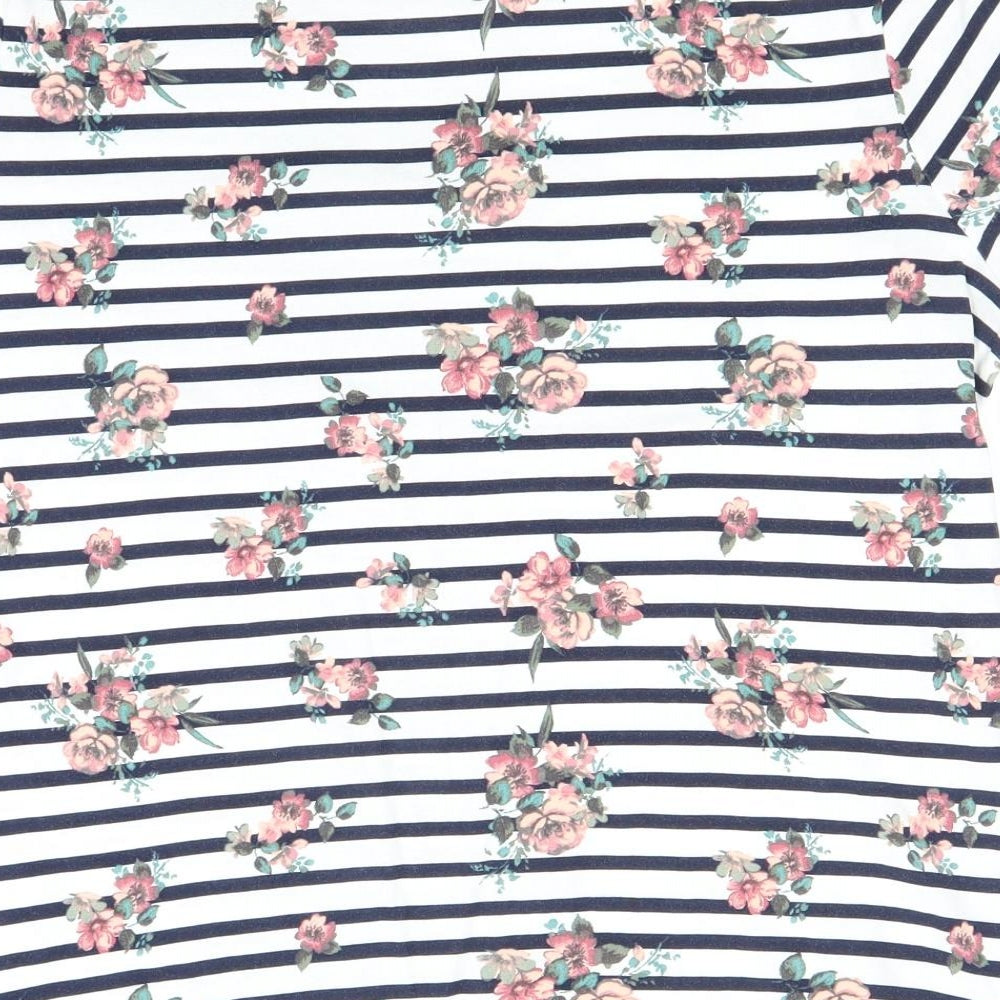 TU Womens White Striped  Basic T-Shirt Size 20  - Flowers
