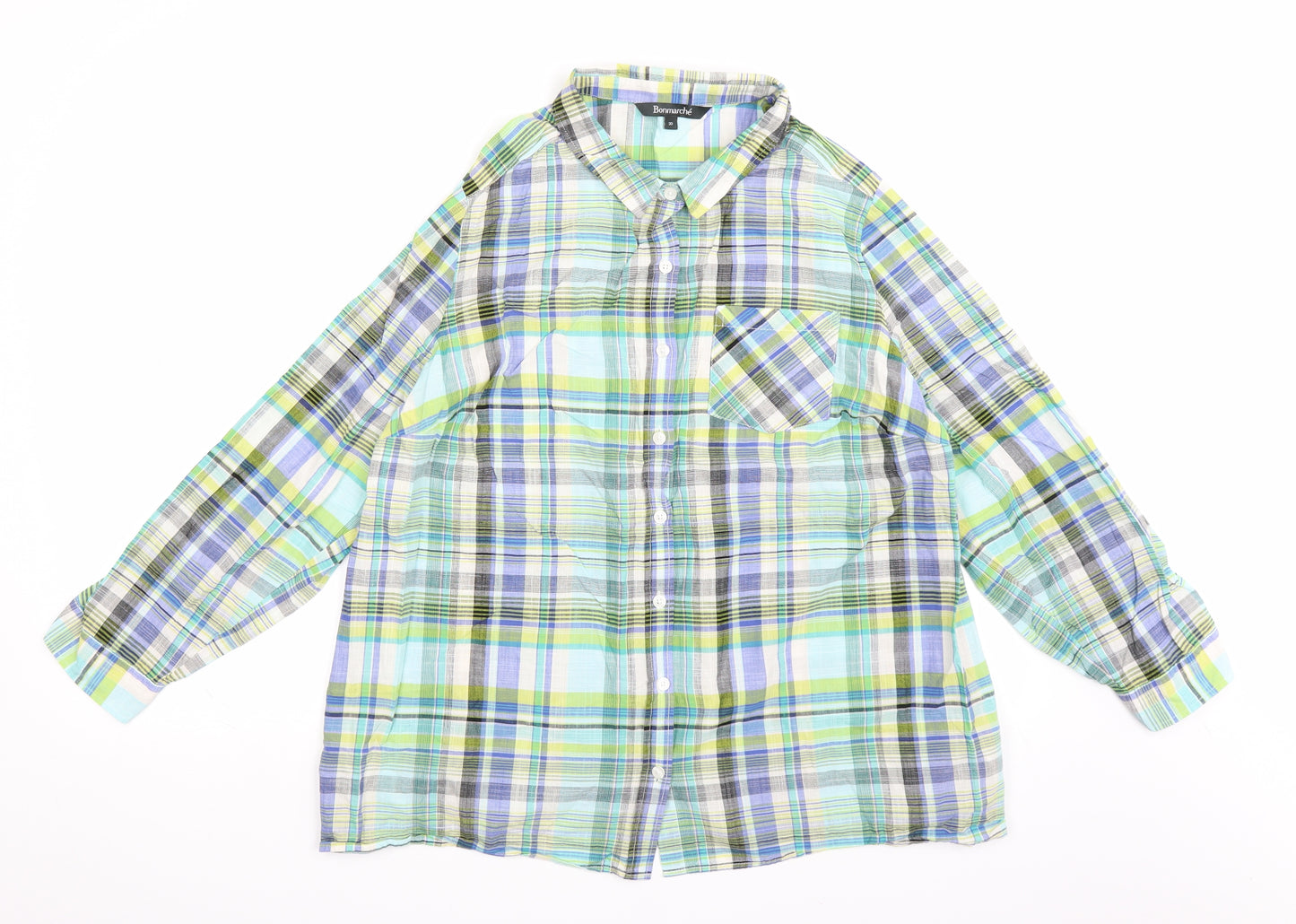 Bonmarché Womens Green Plaid  Basic Button-Up Size 20