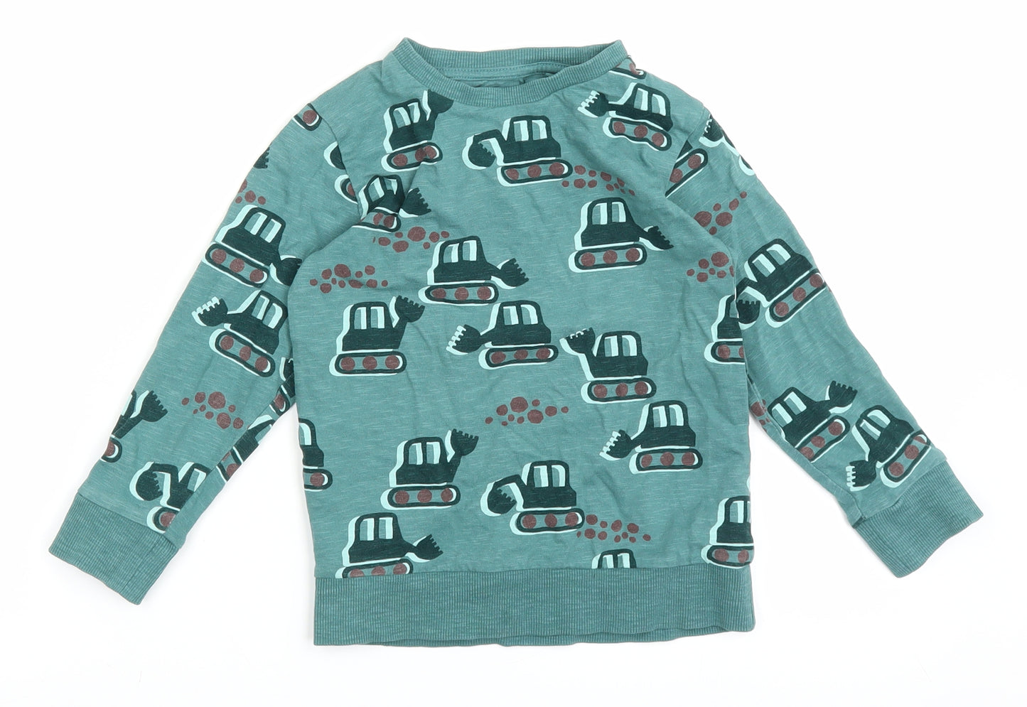 NEXT Boys Green Geometric  Pullover Jumper Size 3-4 Years  - Diggers