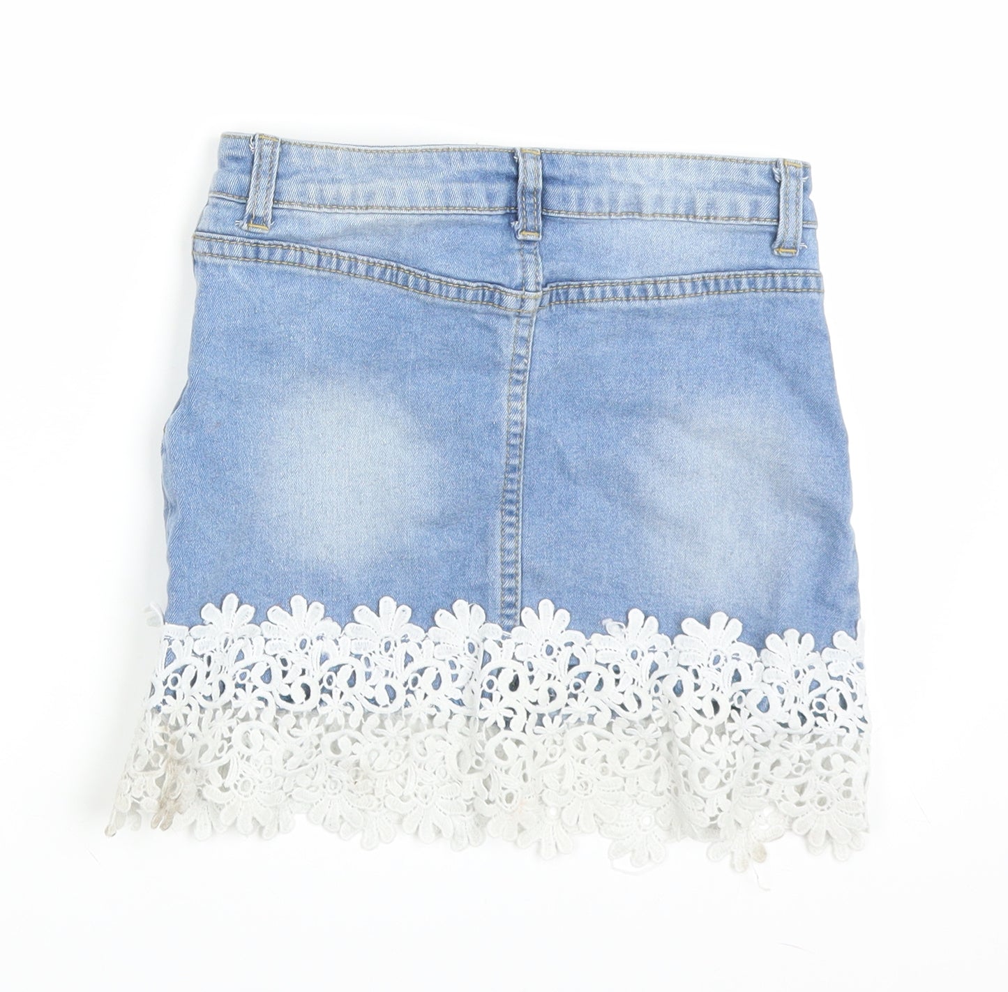 Boohoo Girls Blue  Denim A-Line Skirt Size 9-10 Years - lace detail