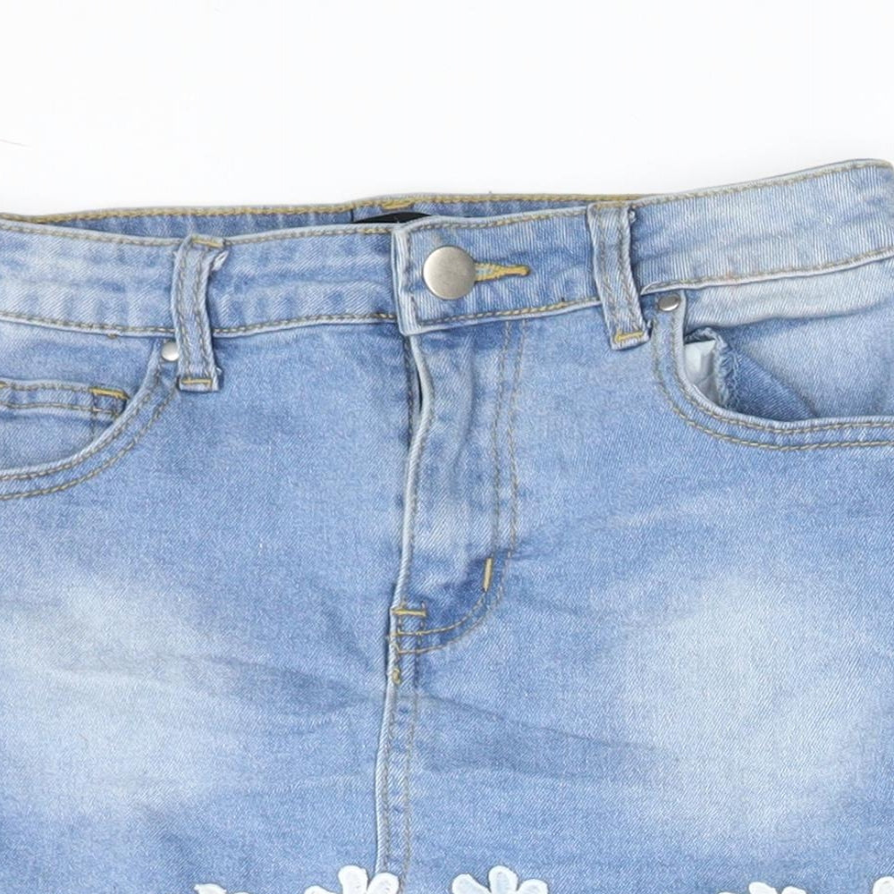 Boohoo Girls Blue  Denim A-Line Skirt Size 9-10 Years - lace detail
