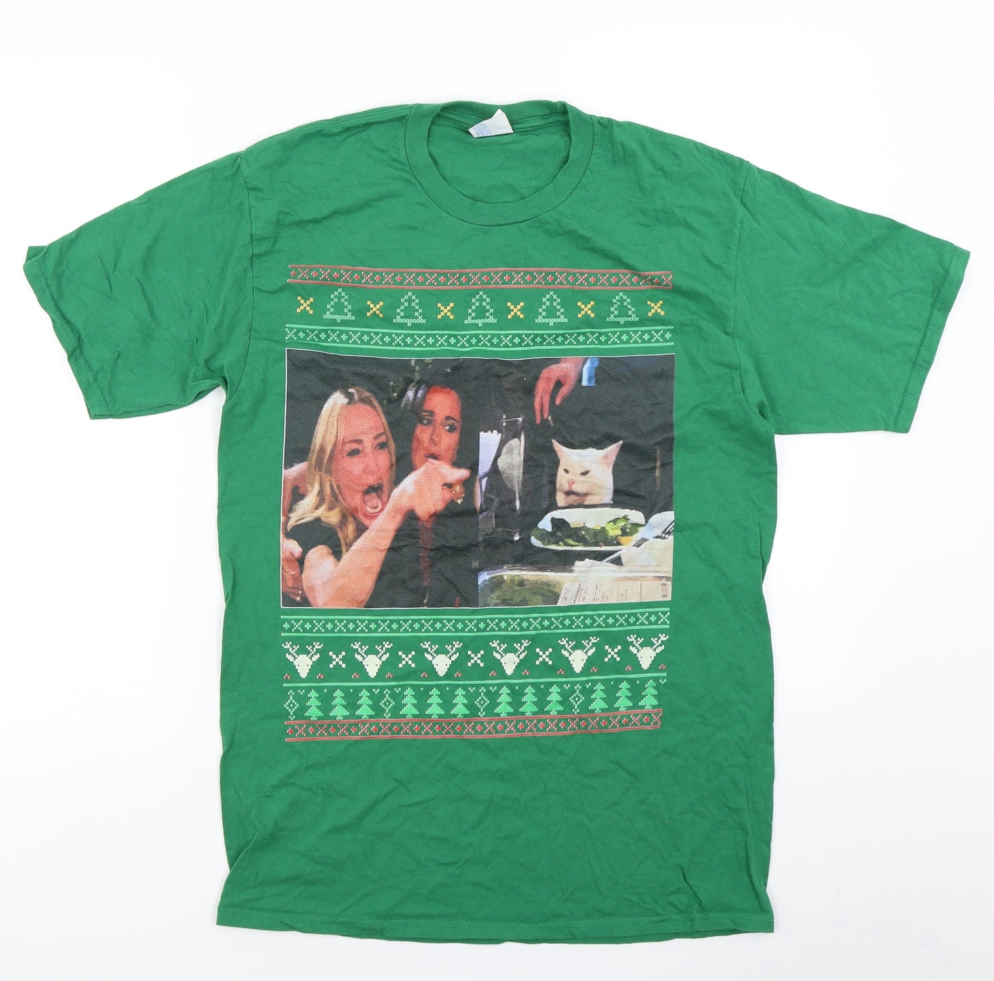 Port & Company Mens Green    T-Shirt Size M  - Christmas