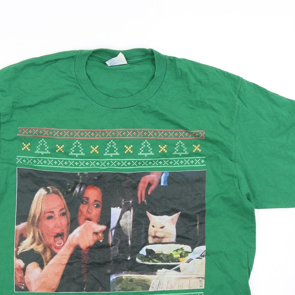 Port & Company Mens Green    T-Shirt Size M  - Christmas