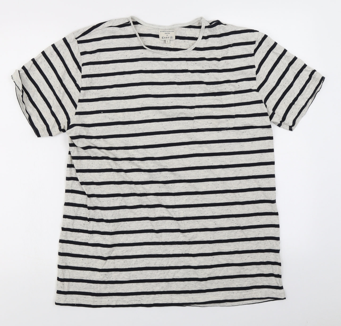 Easy Mens Blue Striped   T-Shirt Size L