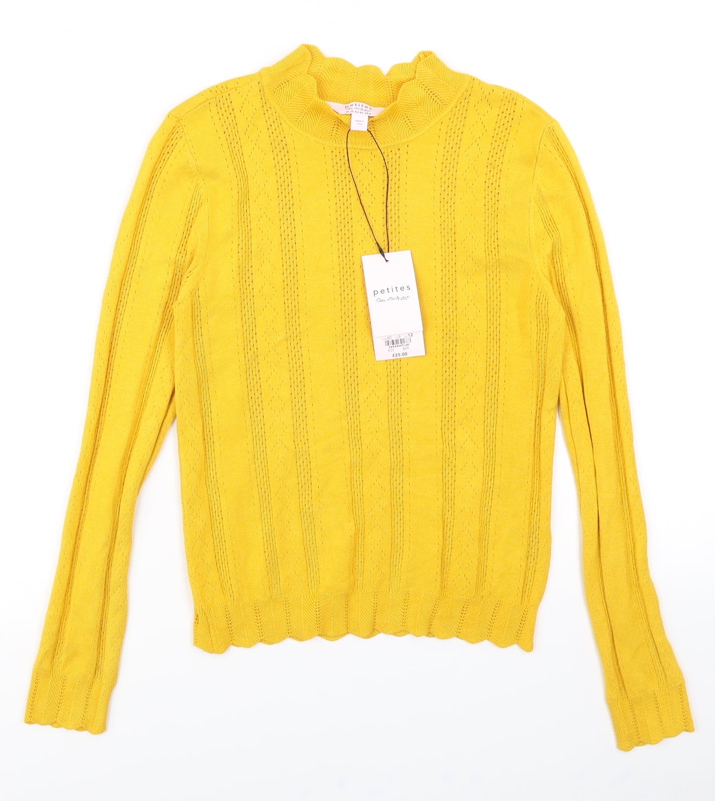 Miss Selfridge Womens Yellow   Pullover Jumper Size 12  - Lettuce Edging
