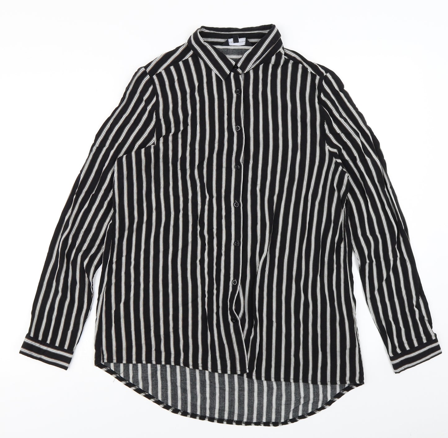 New Look Womens Black Striped  Basic Button-Up Size 12