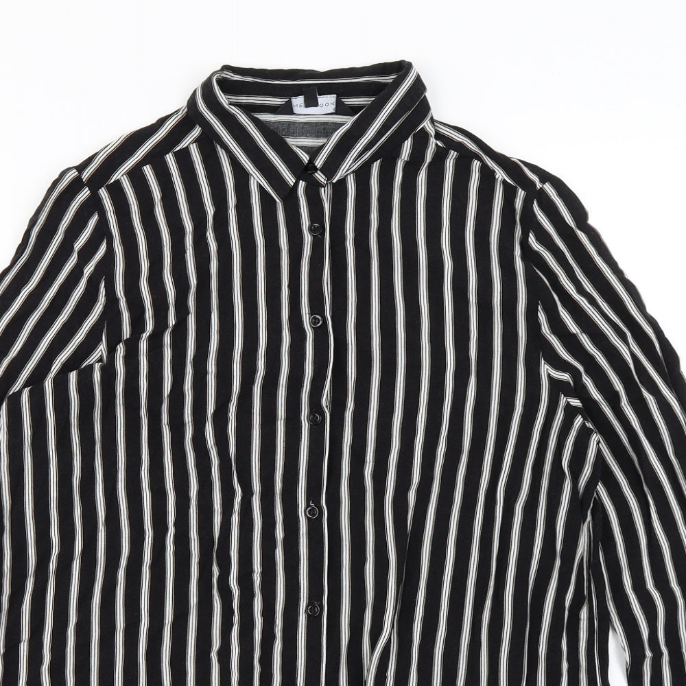New Look Womens Black Striped  Basic Button-Up Size 12