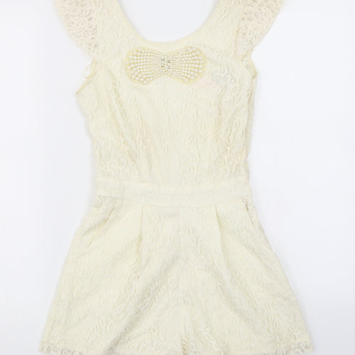 Lipsy Womens White  Lace Playsuit One-Piece Size 6  - V Back