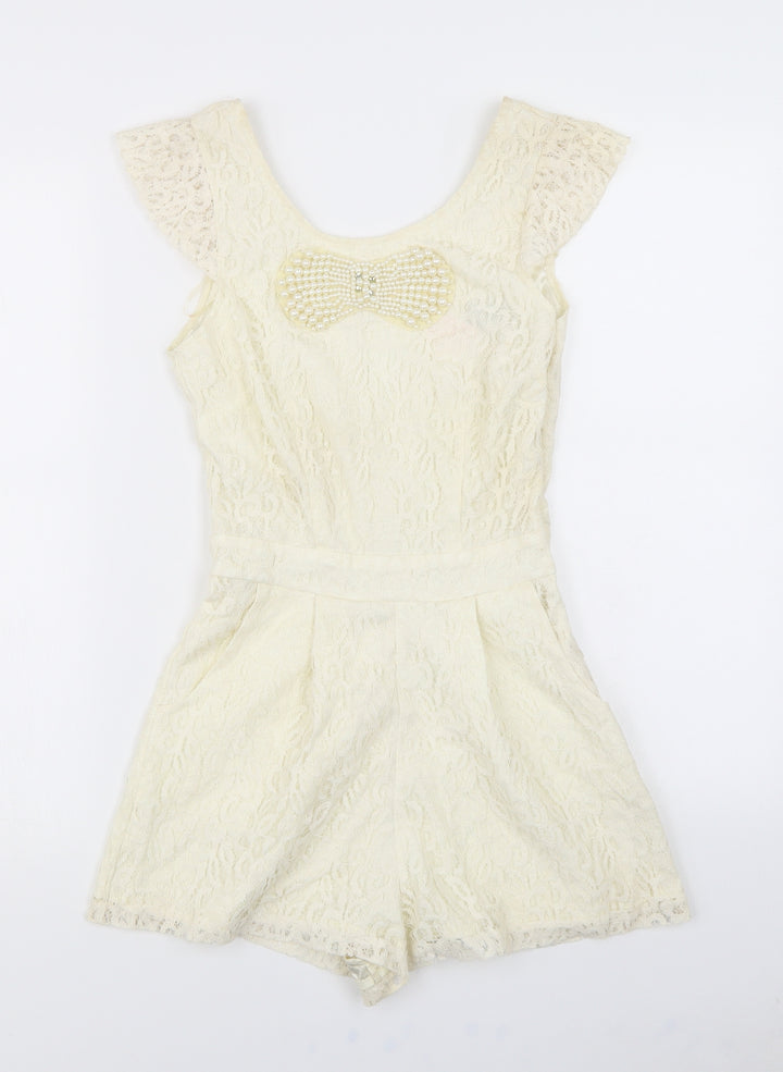 Lipsy Womens White Lace Playsuit One-Piece Size 6 - V Back