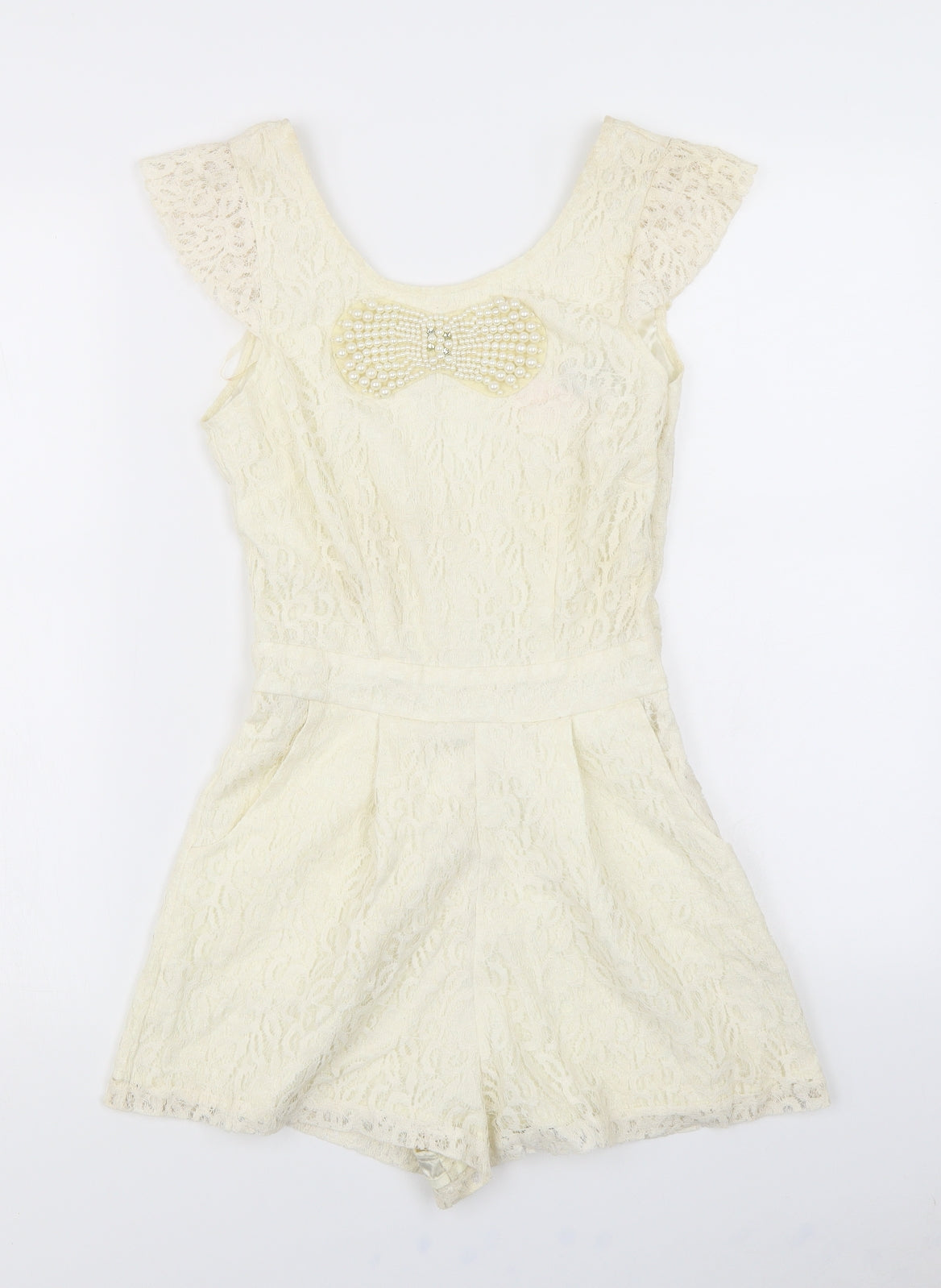Lipsy Womens White  Lace Playsuit One-Piece Size 6  - V Back