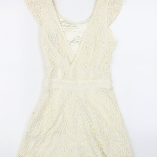 Lipsy Womens White  Lace Playsuit One-Piece Size 6  - V Back