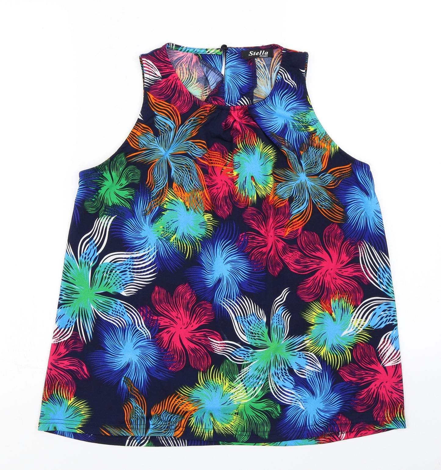 Stella Womens Blue Floral  Basic T-Shirt Size 10