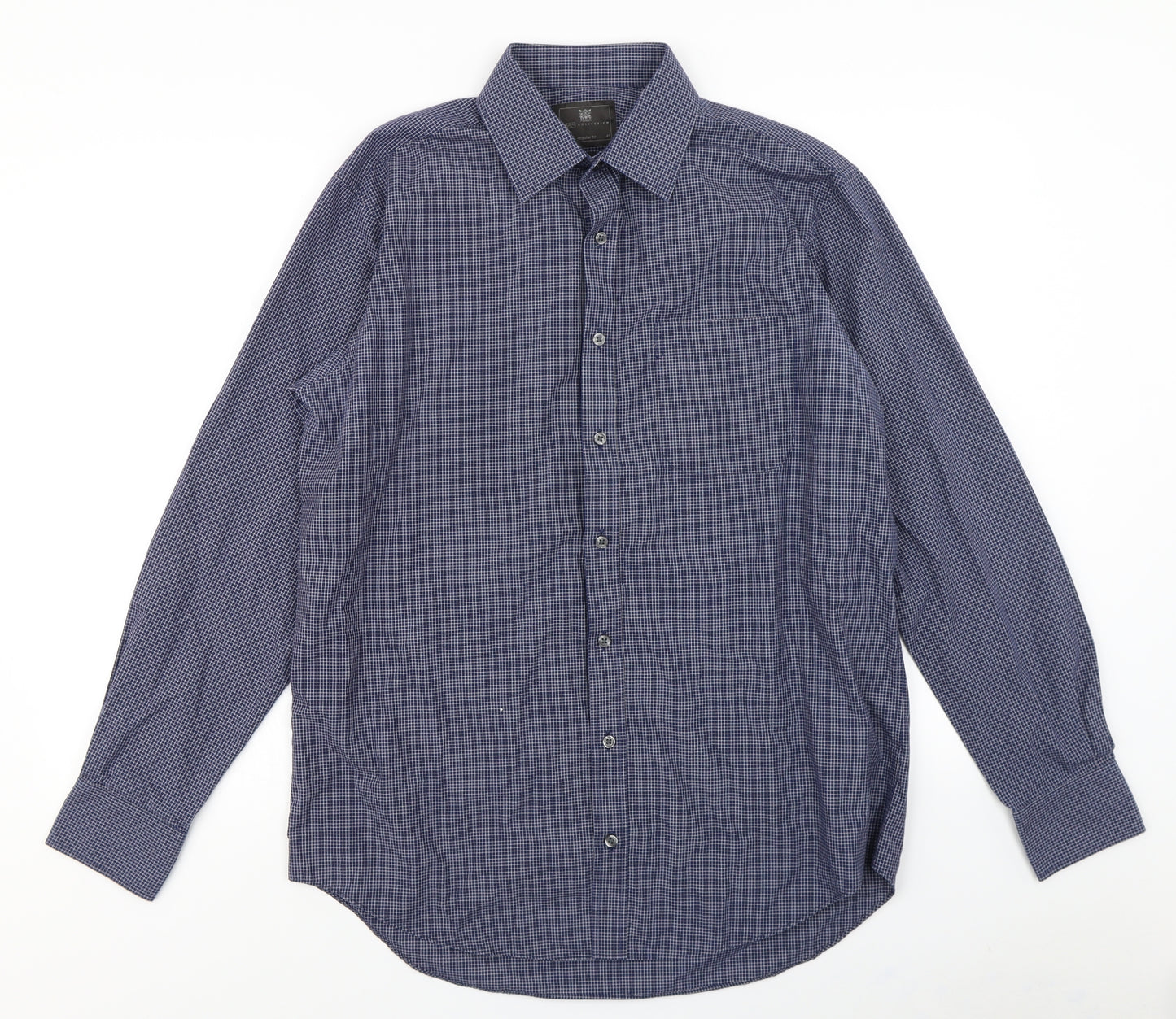 M&S Collection Mens Blue Check   Dress Shirt Size 16