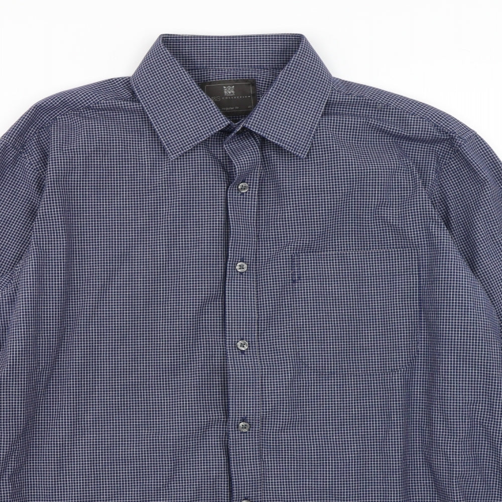 M&S Collection Mens Blue Check   Dress Shirt Size 16