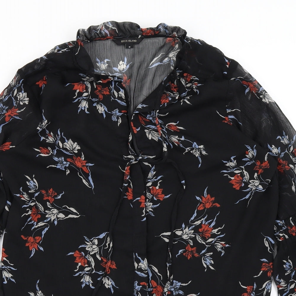 River Island Womens Black Floral  Basic Blouse Size 8