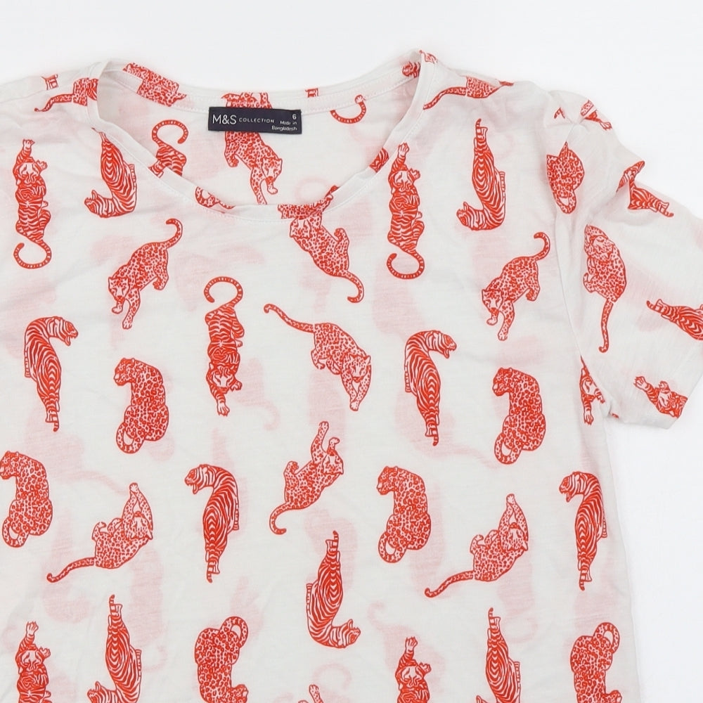 M&S Collection Womens White   Basic T-Shirt Size 6  - Big Cats