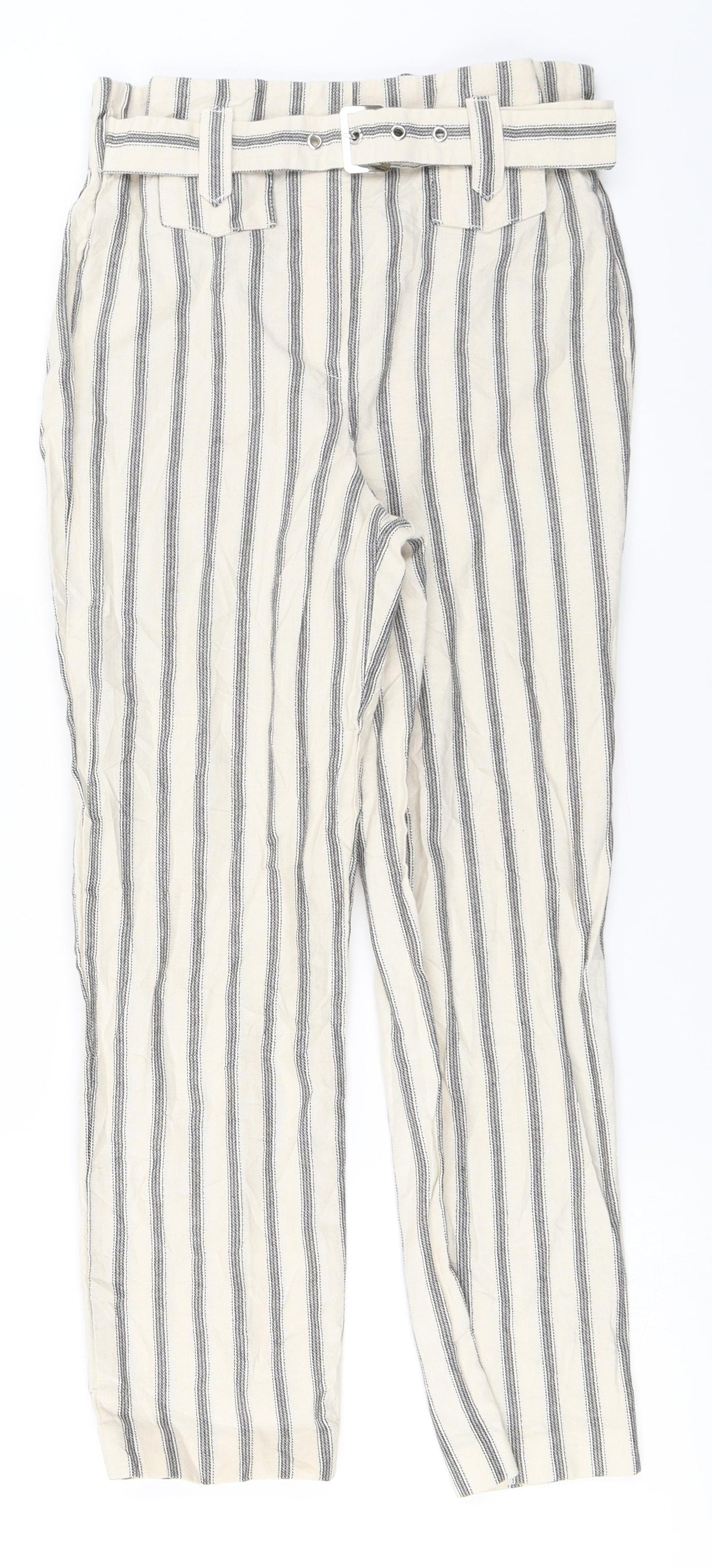 River Island Girls White Striped  Carrot Trousers Size 9 Years