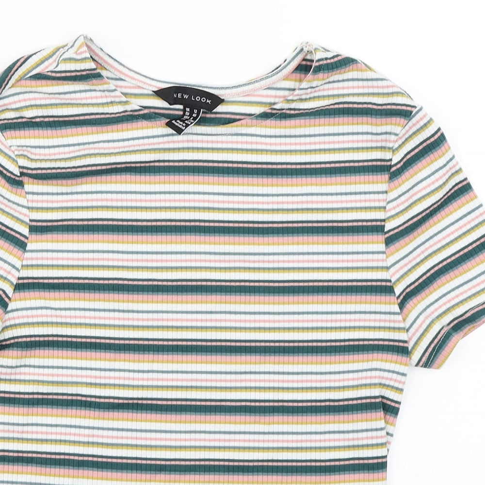 New Look Womens Blue Striped  Basic T-Shirt Size 12