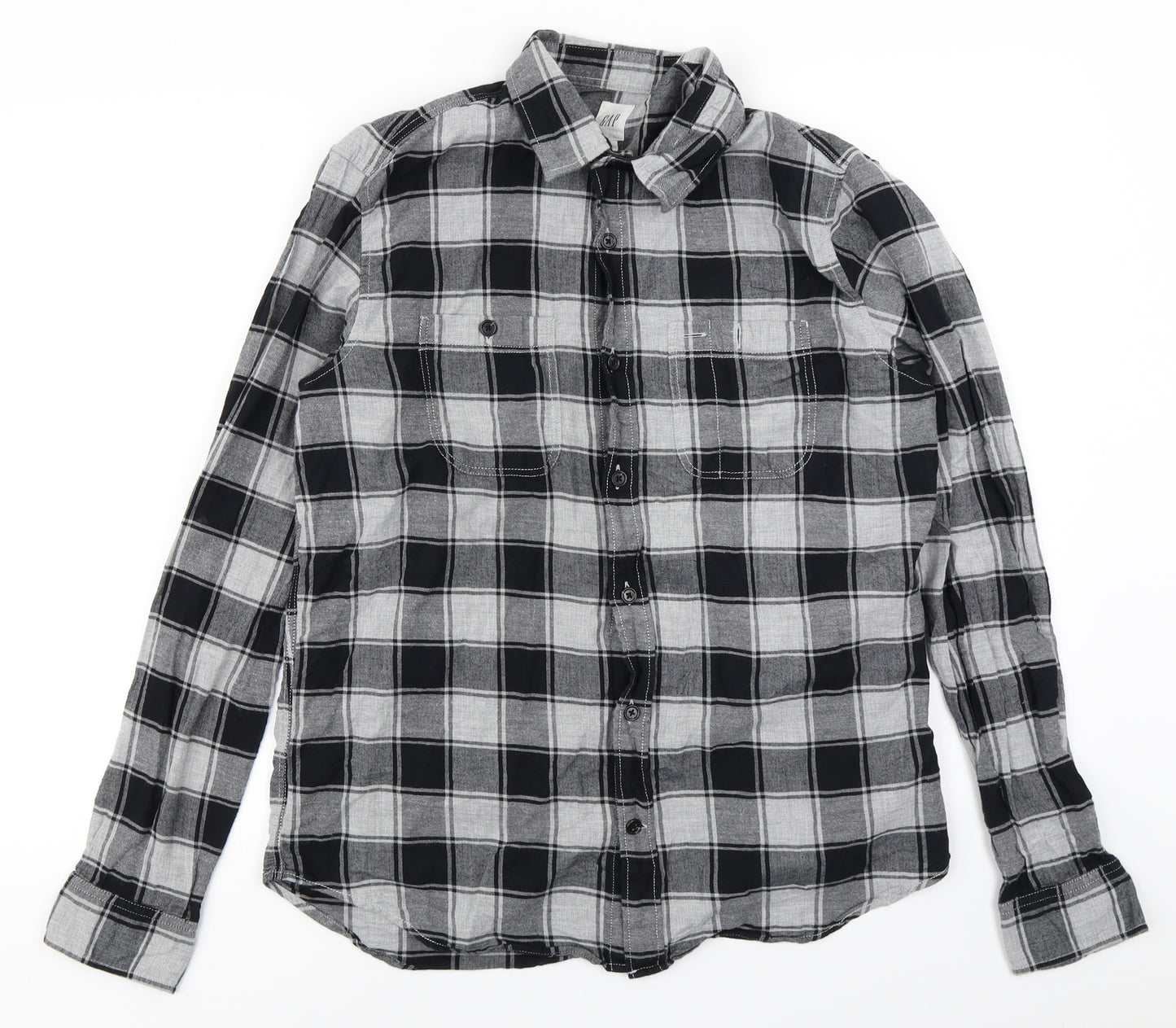 Gap Mens Black Plaid   Button-Up Size M