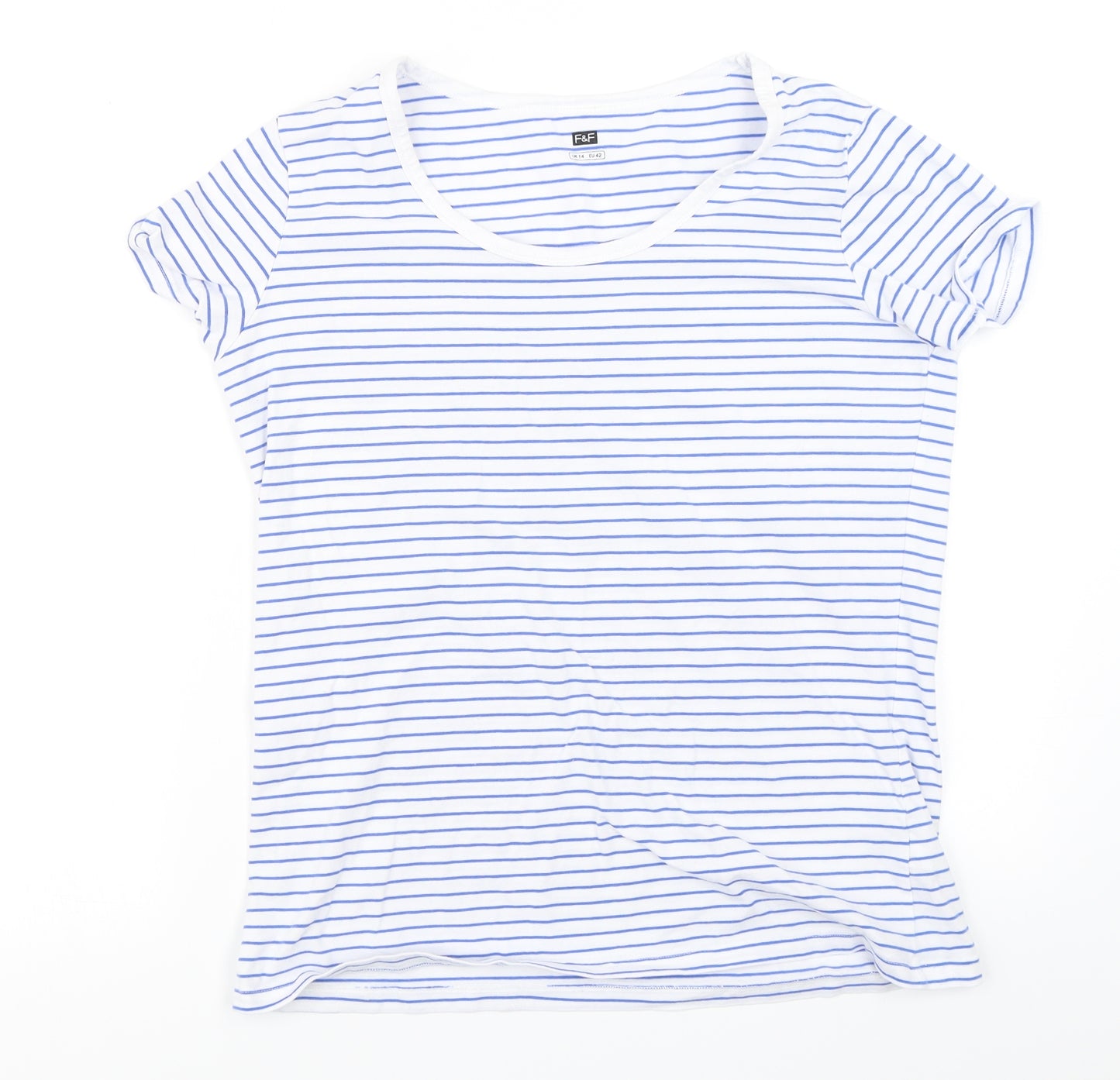 F&F Womens White Striped  Basic T-Shirt Size 14