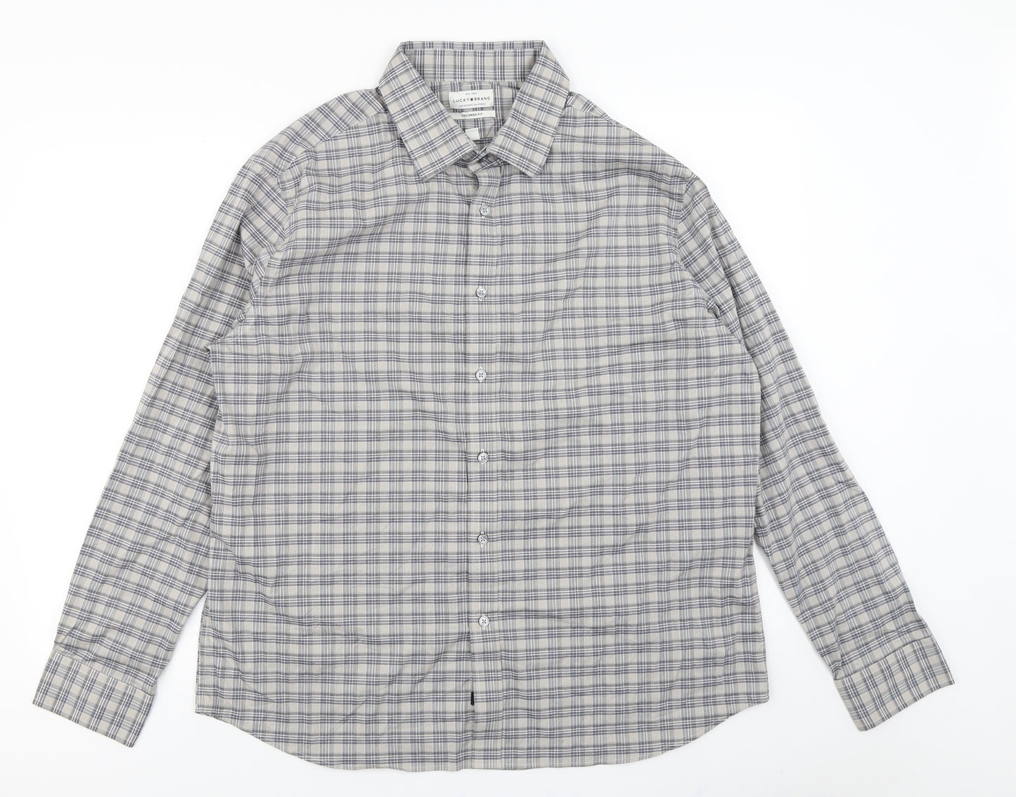 Lucky Brand Mens Grey Plaid   Button-Up Size XL