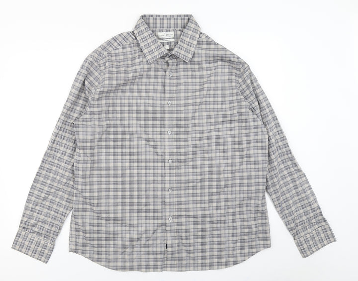 Lucky Brand Mens Grey Plaid   Button-Up Size XL