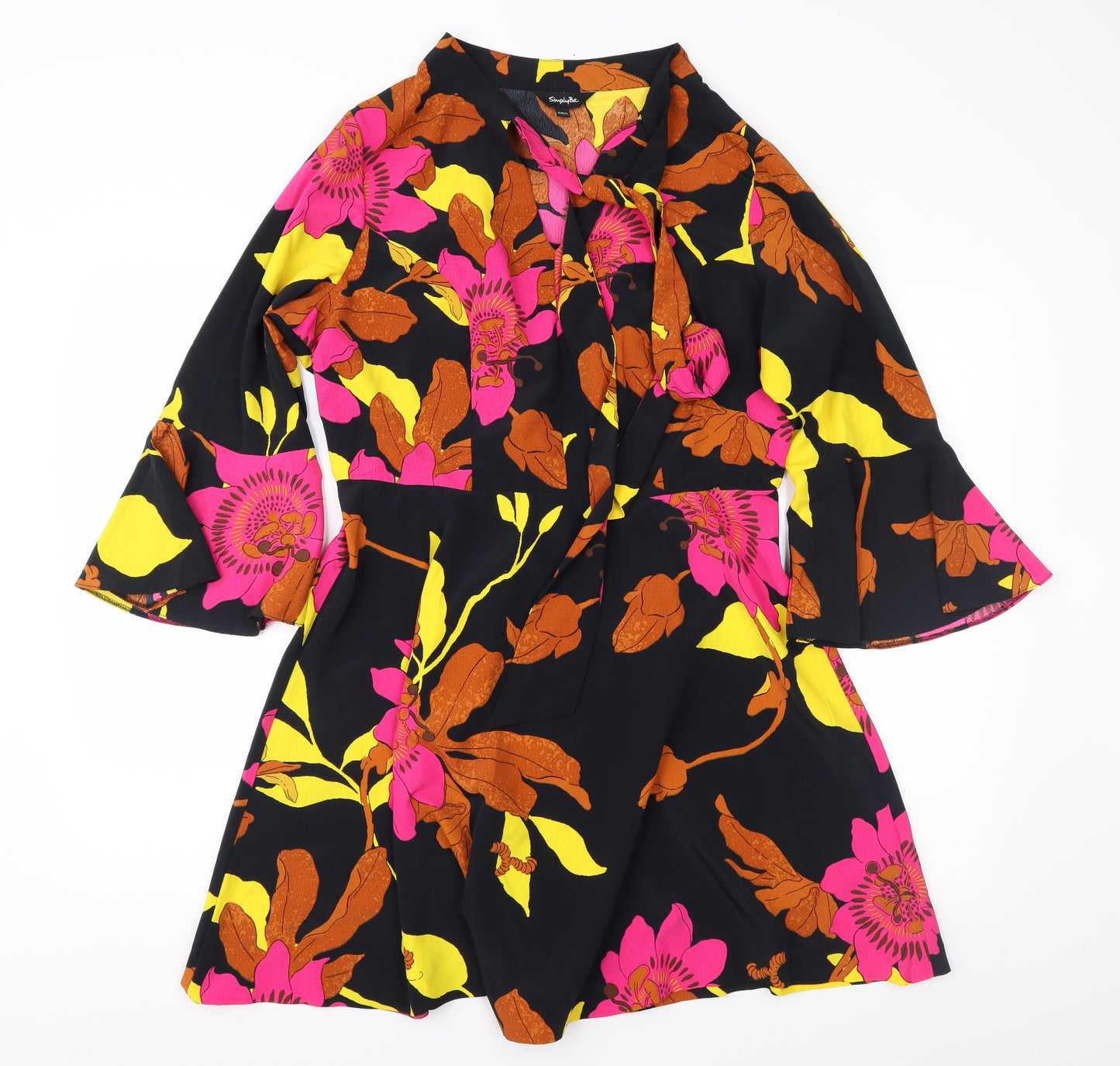 Simply Be Womens Black Floral  Fit & Flare  Size 16