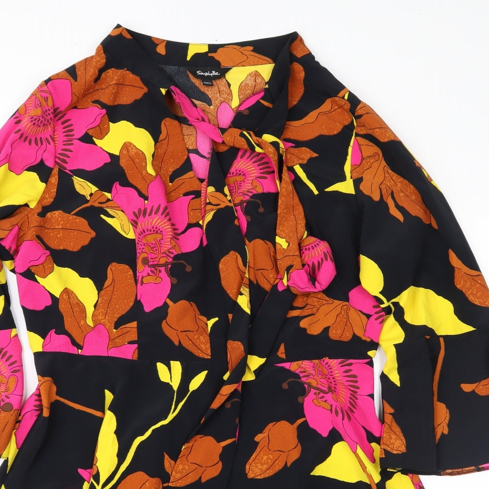 Simply Be Womens Black Floral  Fit & Flare  Size 16