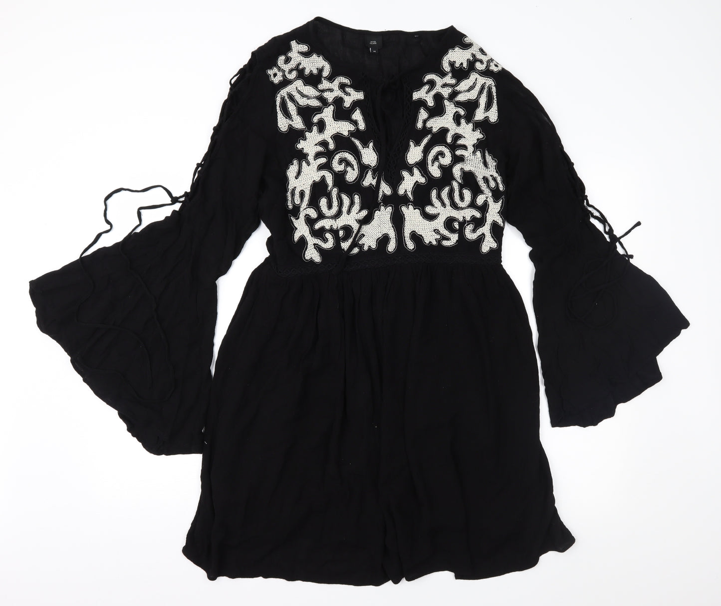 River Island Womens Black Geometric  Fit & Flare  Size 14