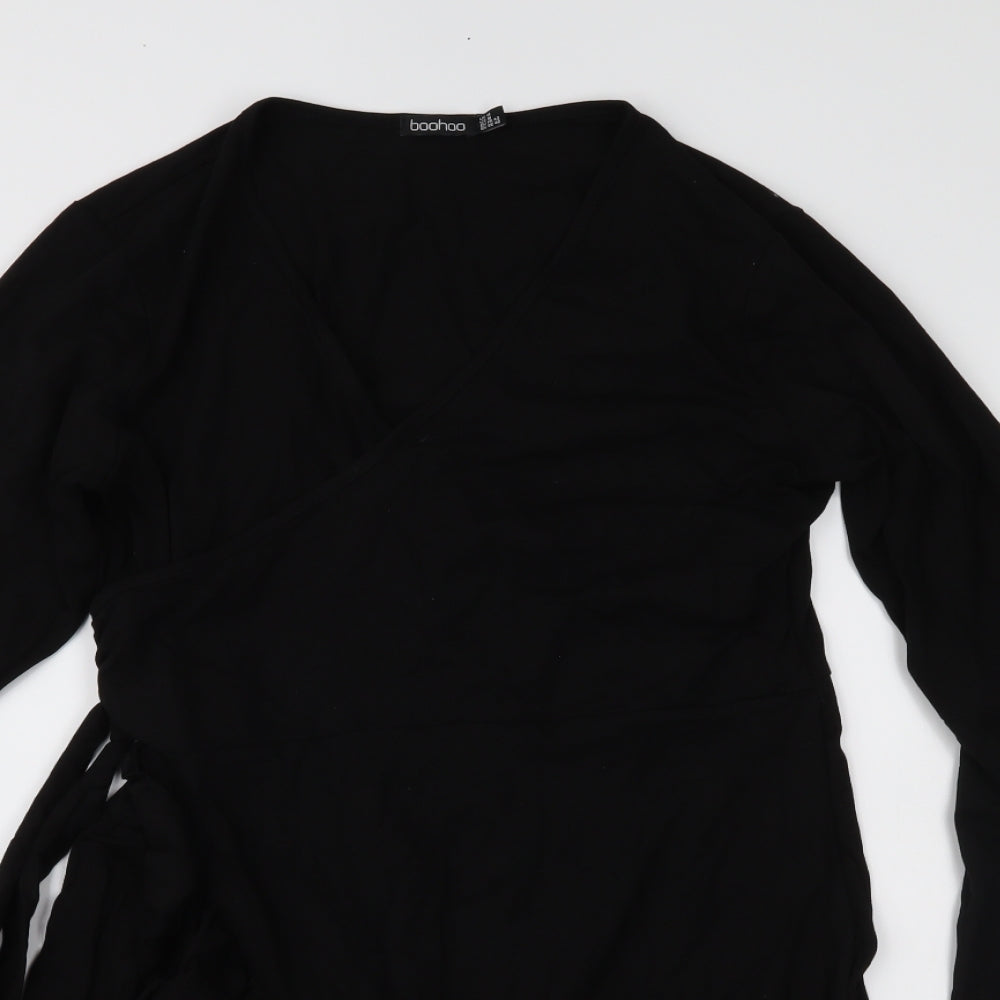 Boohoo Womens Black  Jersey Wrap Dress  Size 14